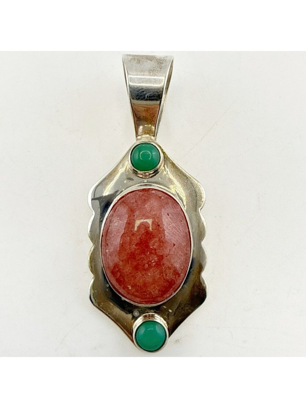 Jay King Pendant Pink Green Stone Gem Sterling Silver DTR 925 Necklace Cabochon